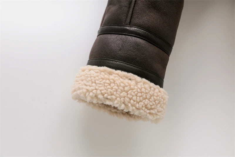 RARF-Jaqueta grossa quente do falso shearling feminino, casaco vintage de manga longa, outerwear feminino, bainha do cinto, nova moda, 2024