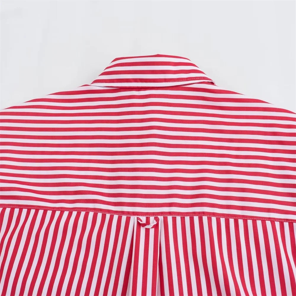 Camisa solta de punho ondulado feminino, top versátil, estilo europeu e americano, pequena, verão, novo, 2024ZAR