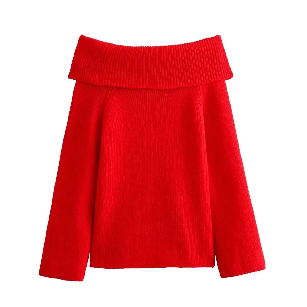 Trafza moda feminina sólida fora do ombro camisola de manga longa pulôver de malha camisola outono feminino casual malhas chique topo