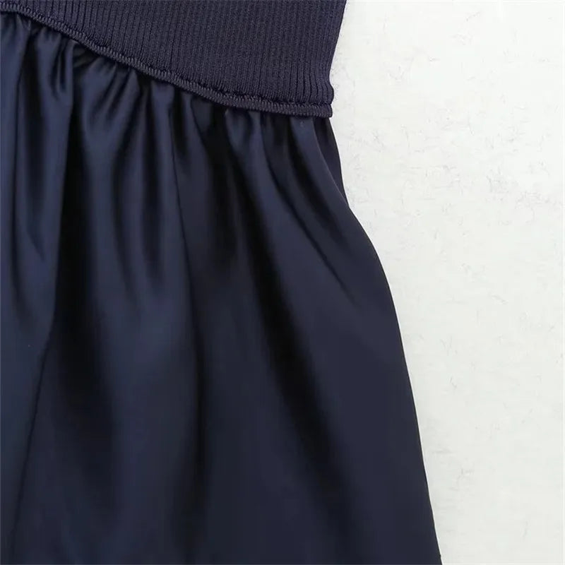 Traf azul de malha superior feminino sem mangas colheita topos feminino 2024 verão sem costas espartilho topo mulher retalhos plissado praia regata
