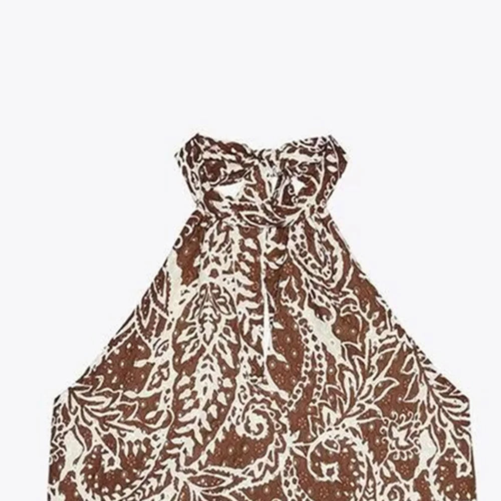 Unizera feminino sexy sem costas oco bordado cinta pendurado pescoço colarinho colete superior temperamento verão nova meia saia