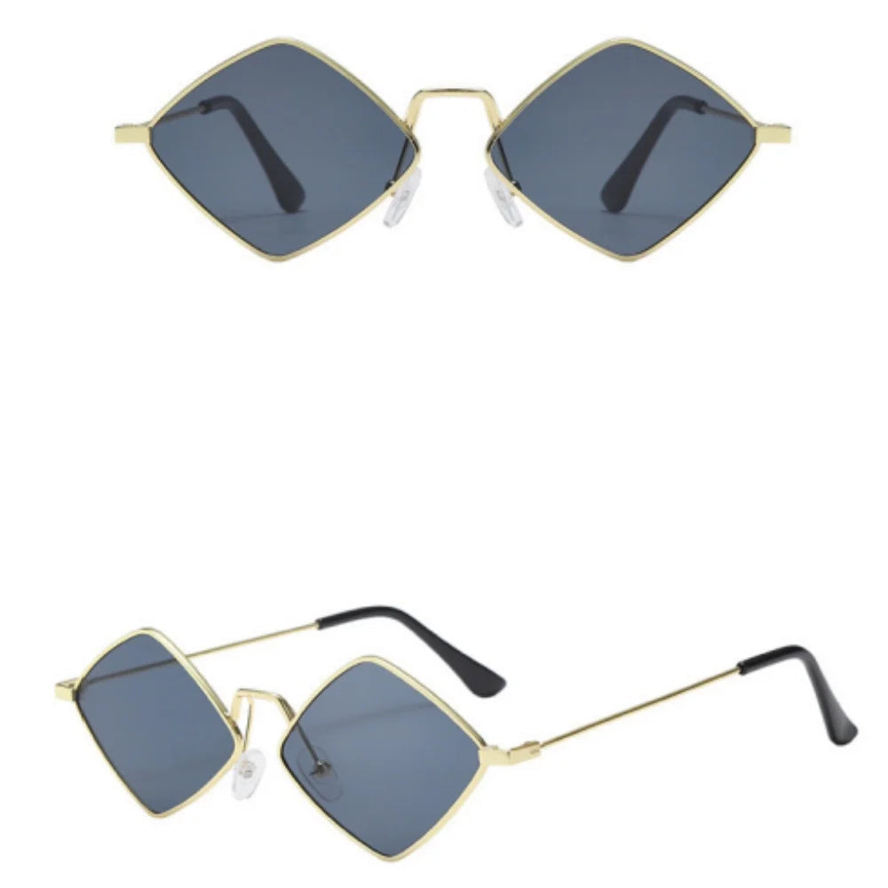 Óculos de sol em forma de losango vintage para mulheres homens na moda irregular metal óculos de sol marca moda designer condução uv400 óculos