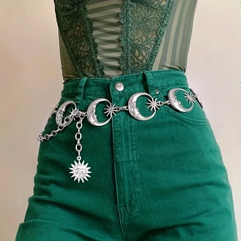 Boho lua sol oco cintura corrente y2k tendência borla vestido corrente feminina cintos de corpo ajustáveis jóias de barriga