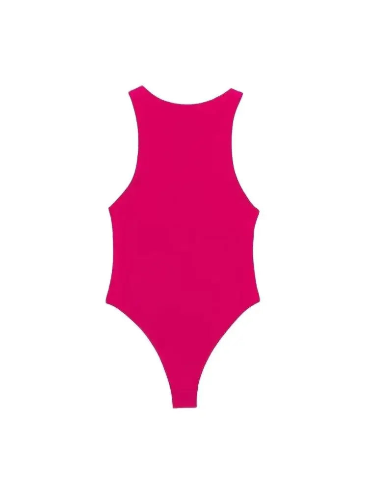 Trza moda feminina com halter pescoço magro bodysuit sexy sem mangas snap-botão feminino playsuits mujer