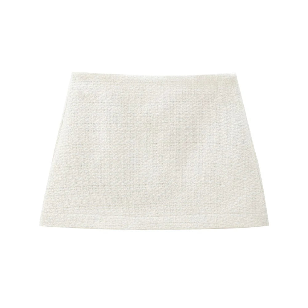 Trza moda feminina com bolsos tweed jaqueta casaco e cintura alta zíper lateral mini saia feminina conjuntos de duas peças mujer