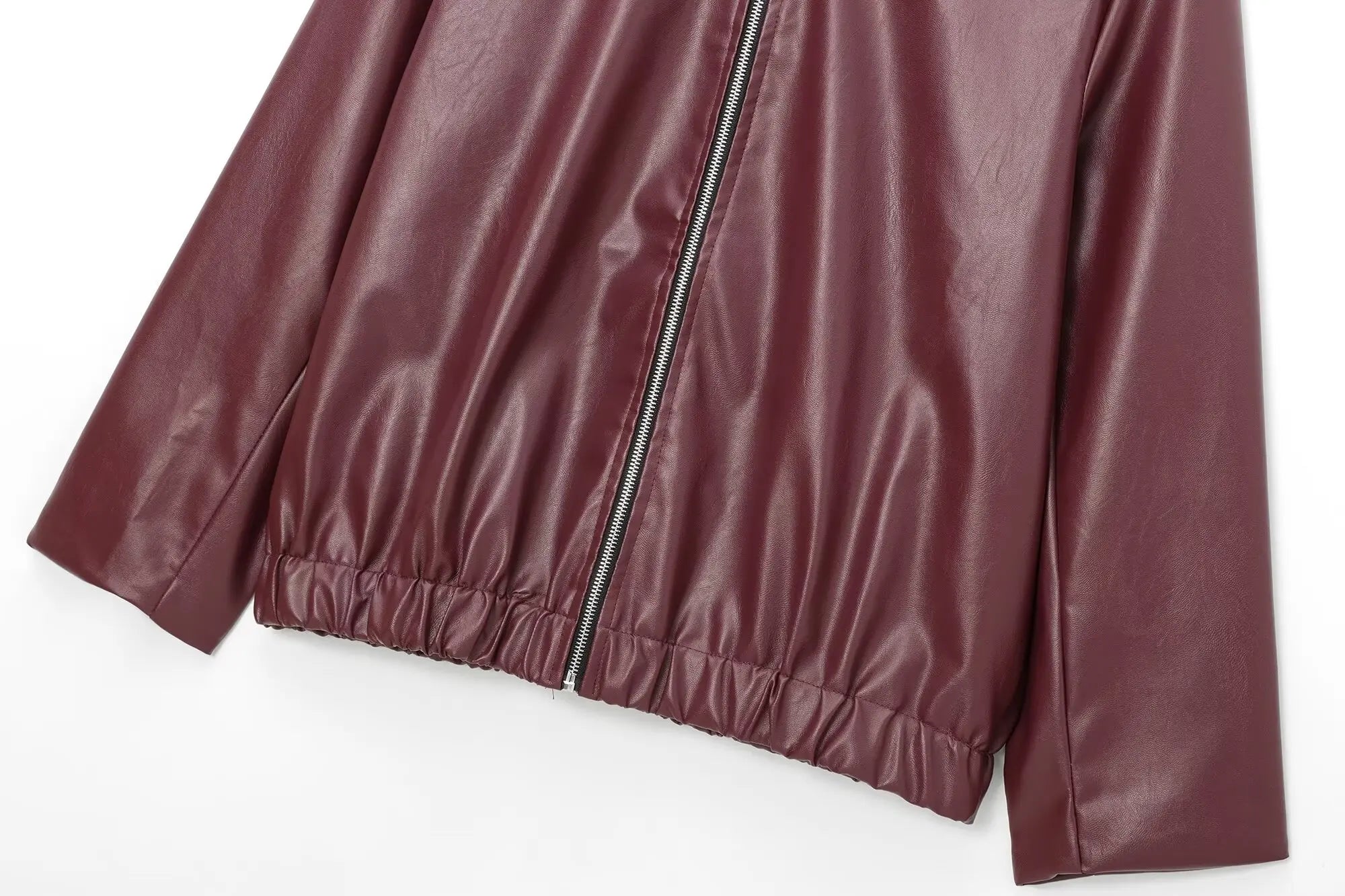 Trafza vinho vermelho couro falso jakcet moda outerwear engrossar zíper lapela casacos do plutônio outono inverno streetwear senhoras topos feminino