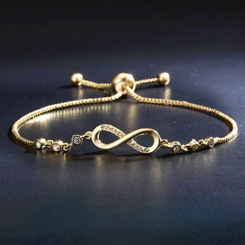 Wu 2022 nova moda popular pulseira ajustável micro-inset zircão figura 8 ciclo infinito pulseira de cristal feminino mão jóias