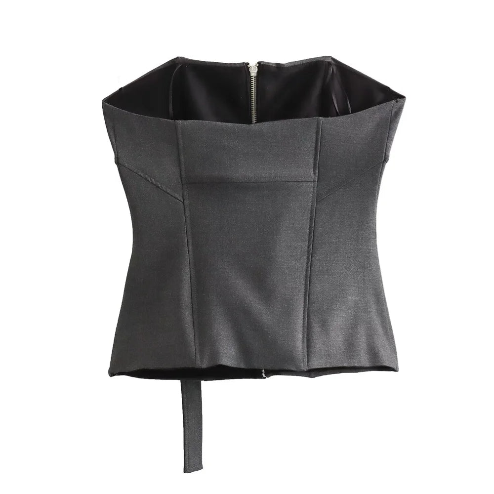 Taop & za 2024 primavera novo produto moda feminina e casual versátil fino ajuste bolso com zíper decoração com sutiã e alça superior