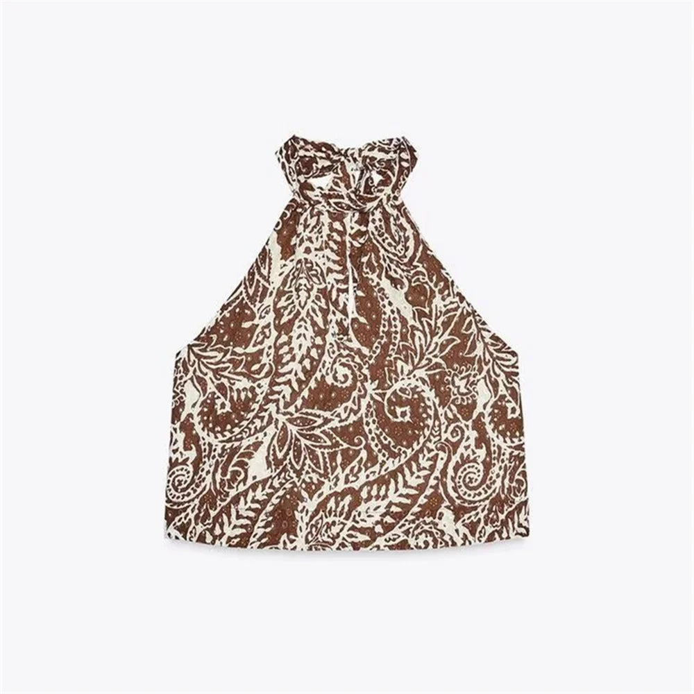 Unizera feminino sexy sem costas oco bordado cinta pendurado pescoço colarinho colete superior temperamento verão nova meia saia