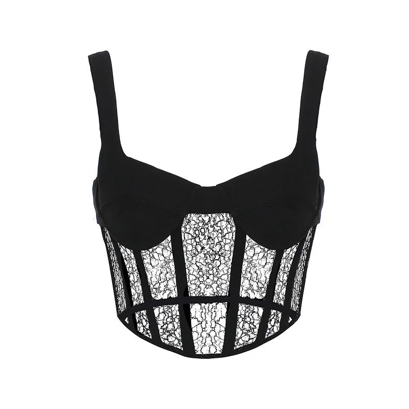 Twotwinstyle regata de renda feminina, top curto sem mangas, gola quadrada, cor sólida, sexy, moda, 2021