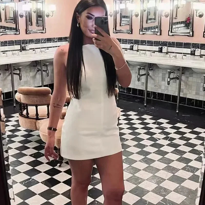 Traf novo vestido branco preto feminino fora do ombro halter vestidos curtos verão elegante vestidos de festa bodycon vermelho azul mini vestido