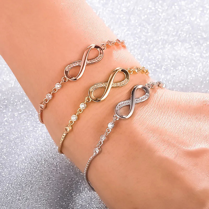 Wu 2022 nova moda popular pulseira ajustável micro-inset zircão figura 8 ciclo infinito pulseira de cristal feminino mão jóias