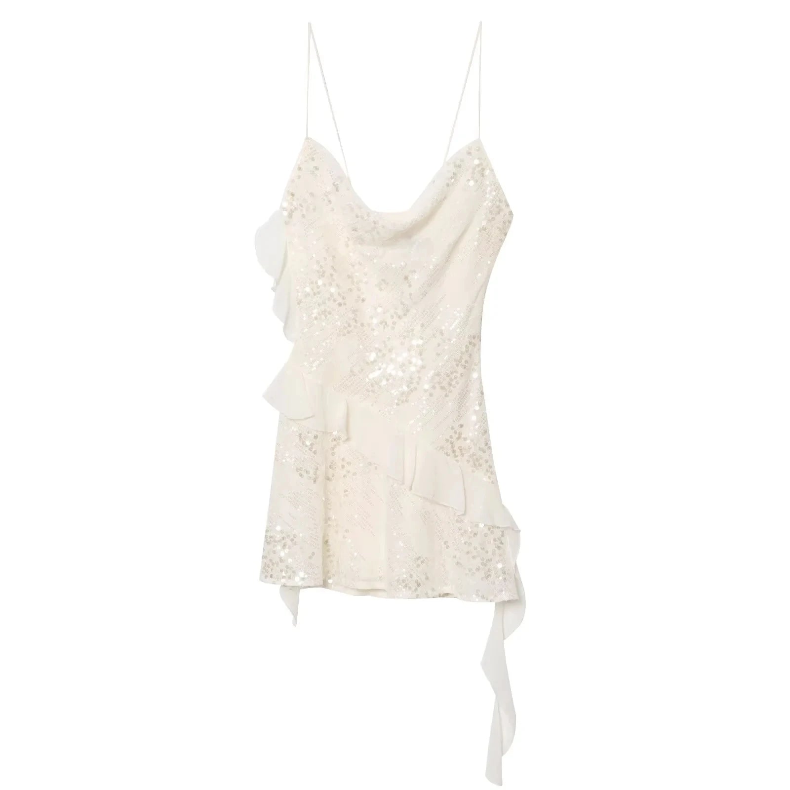 Trafza sexy chique vestido feminino sólido cami sem costas lantejoulas em camadas mini vestido curto nova moda 2025 verão clube vestido de festa
