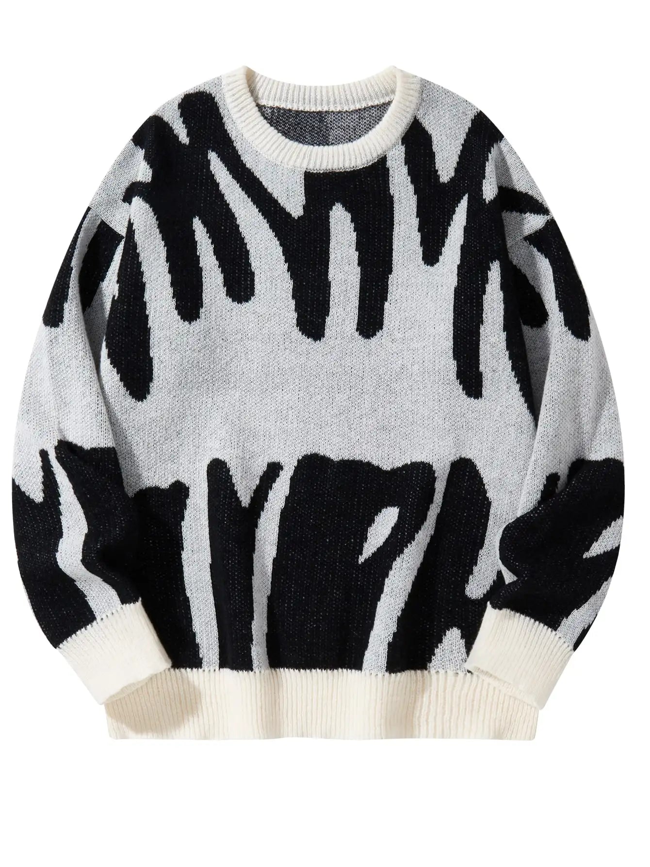 Pulôver de malha com padrão Jacquard irregular masculino, suéter casual com gola redonda, cor de contraste, popular, outono, inverno, novo
