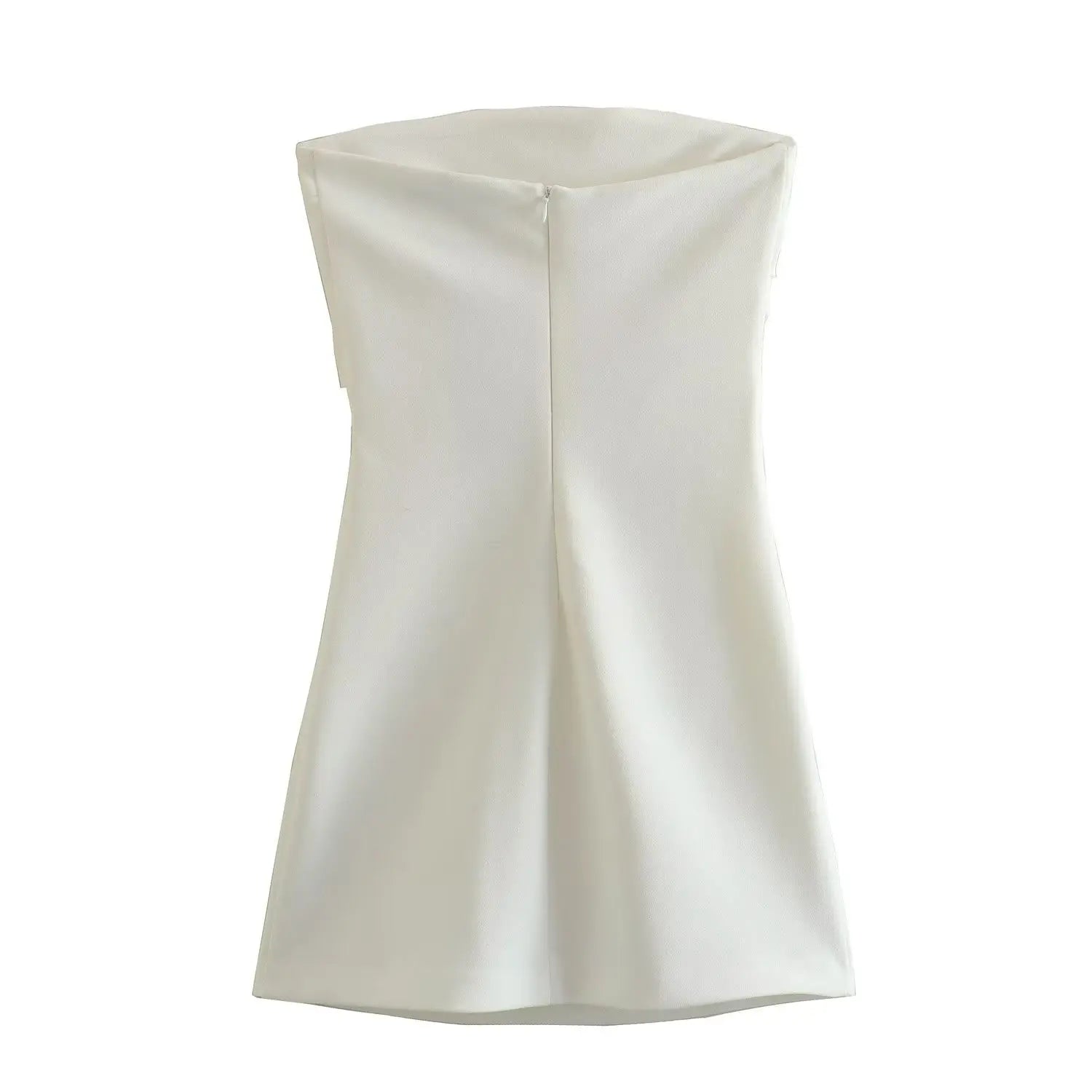 Traf moda feminina sexy voltar zíper cor sólida plissados sem alças mini vestido chique feminino sem mangas vestidos de noite mujer