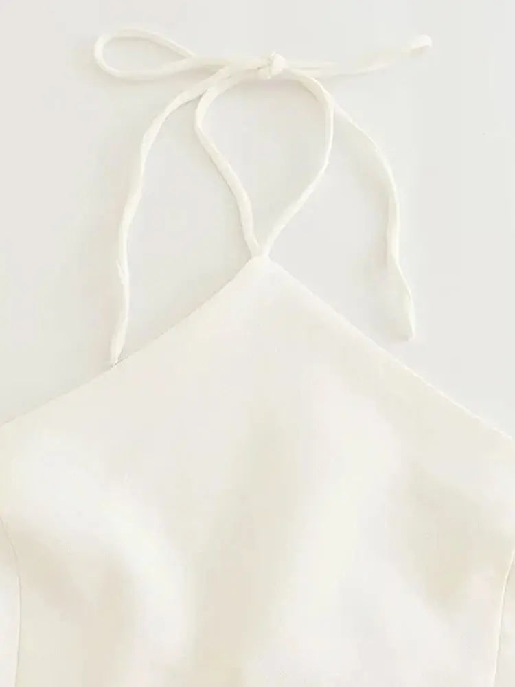 TRZA – Regatas femininas com gola halter e costas nuas, camis femininas, amarradas, vazadas, sexy, fashion