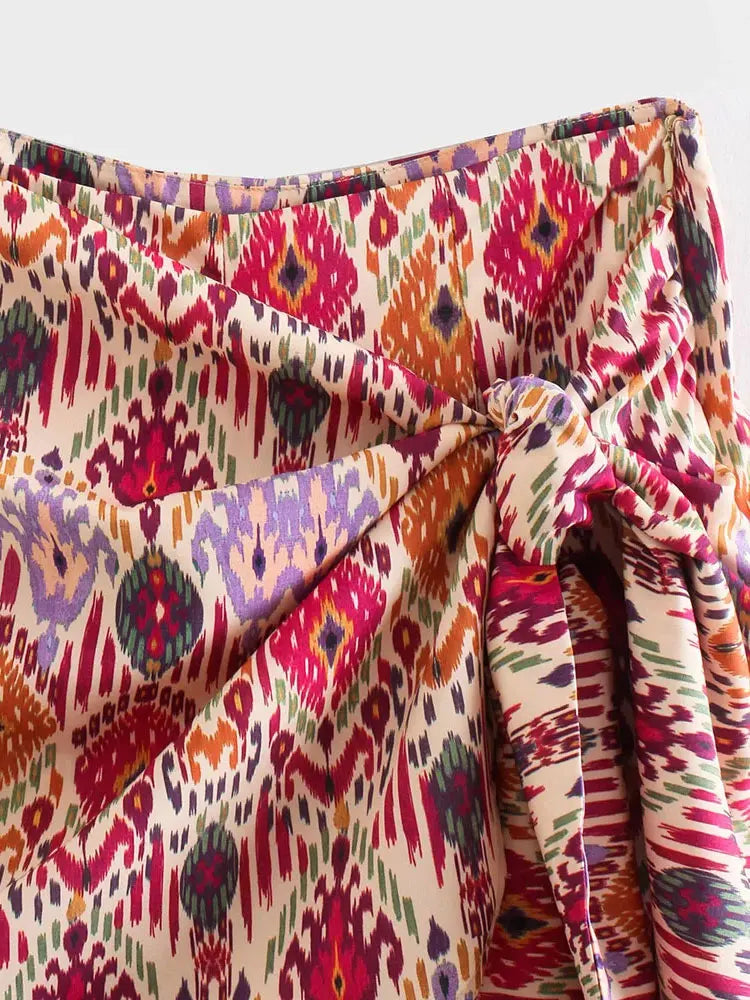 Trza moda feminina com totem atado impressão shorts saias vintage cintura alta zíper lateral saias femininas mujer