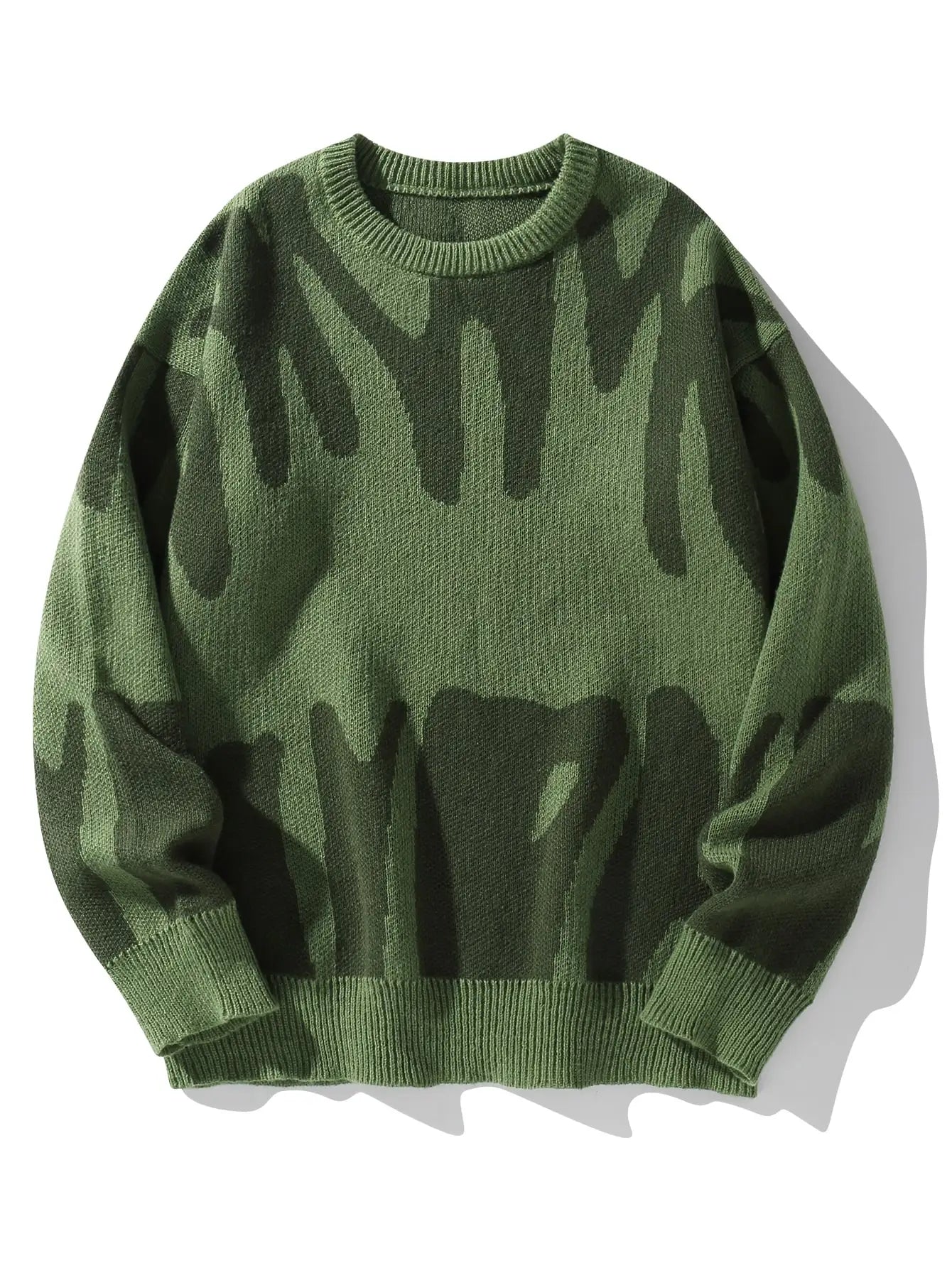 Pulôver de malha com padrão Jacquard irregular masculino, suéter casual com gola redonda, cor de contraste, popular, outono, inverno, novo