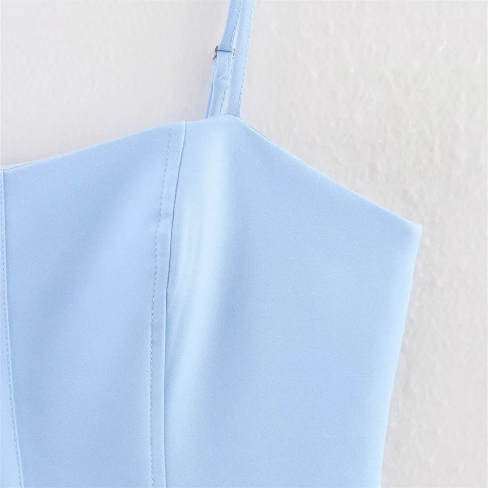 UNIZERA blusa feminina sem alças com zíper decoração saia curta para primavera e verão roupas femininas casuais