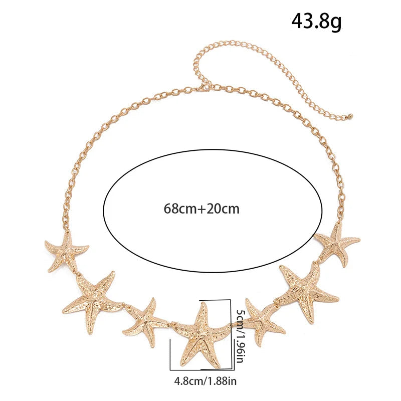 Estilo étnico estrela do mar corrente de cintura acessórios boêmio versátil cinto vestido feminino high-end vestido com cintura metal retro