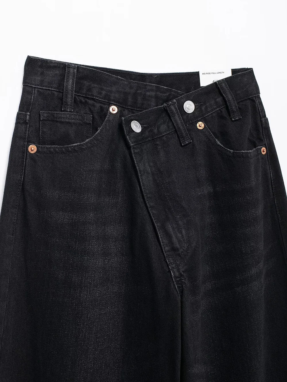 TRAF Calças de ganga básicas para mulher New Fashion Asymmetric Design High Waist Wide Leg Trousers Calças de ganga casuais de perna direita para mulher