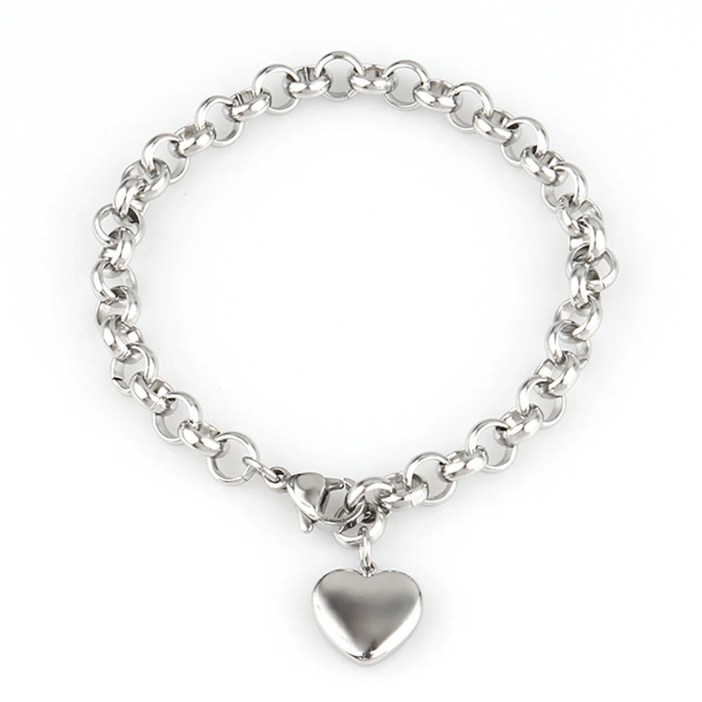Pulseira de coração de aço inoxidável 316L para mulheres moda coração pingente corrente pulseiras joias presente
