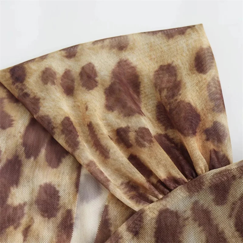 Muyer 2025 leopardo impressão malha bodysuit feminino fora do ombro tule sexy mulher bodys sem mangas apertado bodysuit lingerie verão topos
