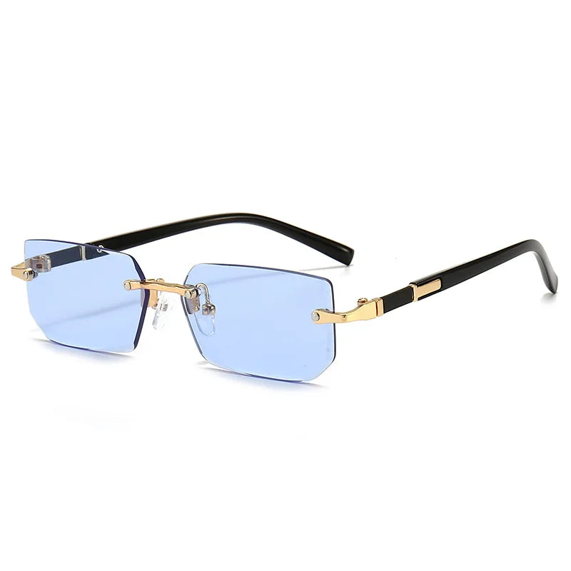Óculos de sol sem aro para homens e mulheres, tons pequenos, óculos quadrados, viagem de verão, moda popular, feminino, masculino
