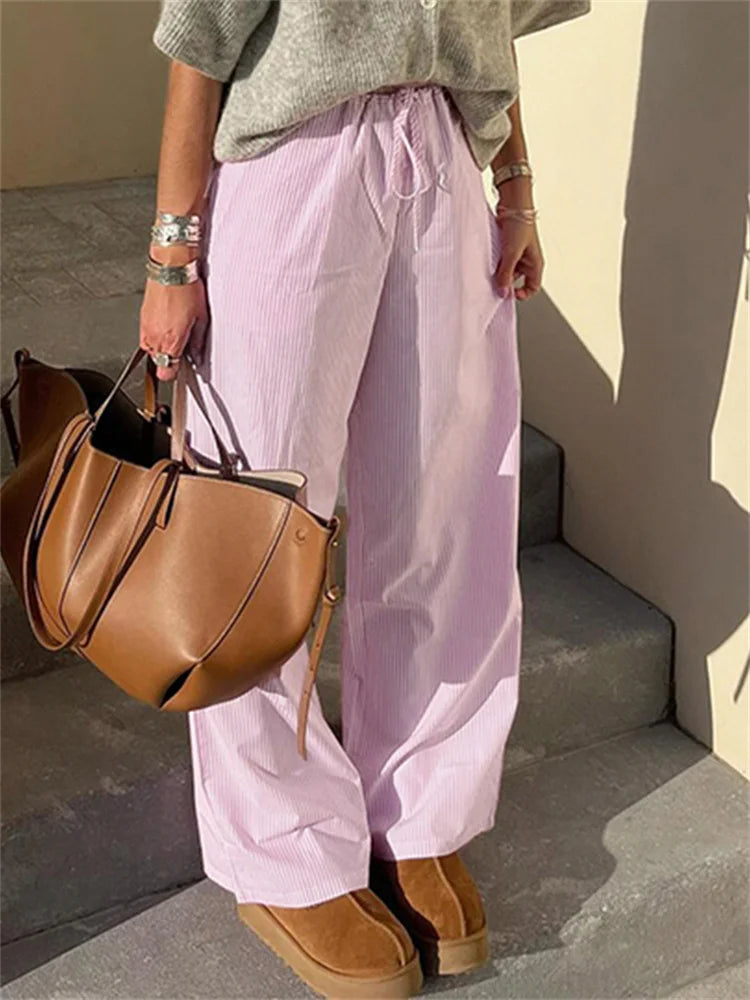 Cuteandpsycho streetwear listrado impressão calças soltas rendas corredores moda y2k calças largas básico estética 90s bonito bottoms