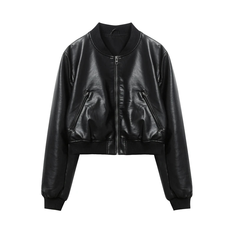 RARF-Jaqueta bomber preta pura feminina, casaco vintage, couro de imitação, estilo superior, novo, 2024