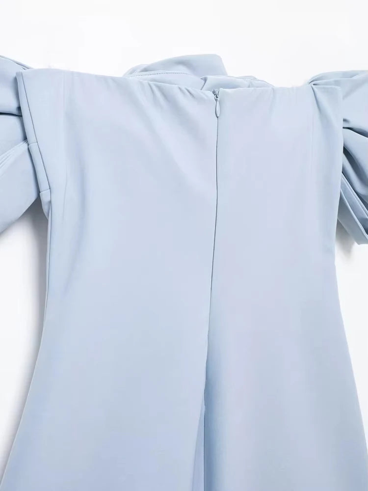 Trza-mini vestido sem alças com laços para mulheres, ombro de fora, pescoço reto, zíper traseiro, vestidos femininos, moda sexy