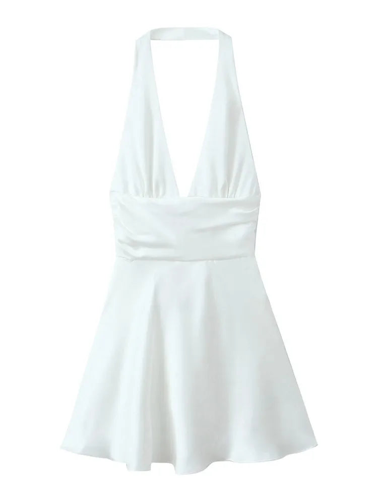 Traf robe y2k cetim fino extremo curto vestido de festa feminino 2025 primavera arco amarrado sem mangas sem costas magro uma linha mini vestido vermelho