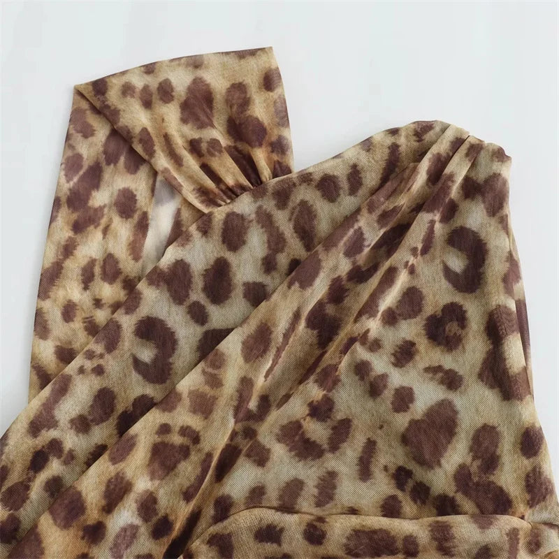 Muyer 2025 leopardo impressão malha bodysuit feminino fora do ombro tule sexy mulher bodys sem mangas apertado bodysuit lingerie verão topos