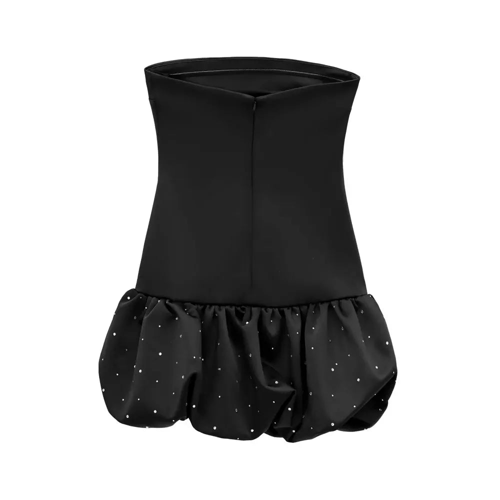 Mini vestido sem alças TRZA para mulheres com strass, pescoço reto, zíper traseiro, vestidos femininos, moda sexy