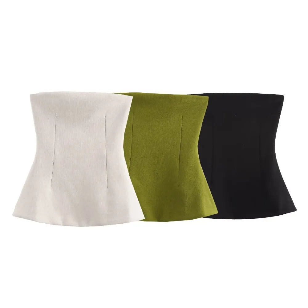 ZBZA Top tubo sexy sem costas feminino Slim fit cor sólida elástico médio casual cintura curta top primavera verão novo colete feminino chique