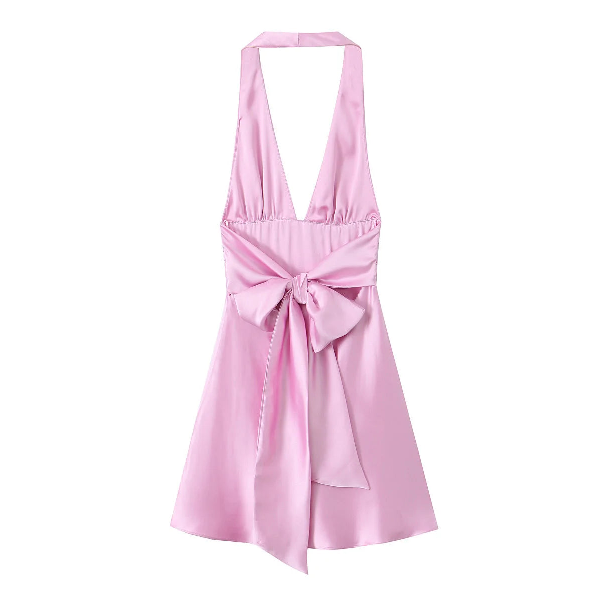 Traf robe y2k cetim fino extremo curto vestido de festa feminino 2025 primavera arco amarrado sem mangas sem costas magro uma linha mini vestido vermelho