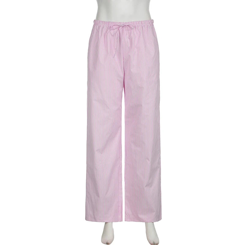 Cuteandpsycho streetwear listrado impressão calças soltas rendas corredores moda y2k calças largas básico estética 90s bonito bottoms