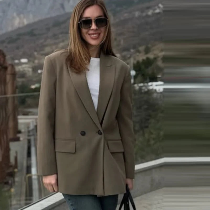 Hxao blazer preto feminino novo em jaquetas escritório casual longo blazer mulher primavera 2025 manga longa oversized sólido blazer 088