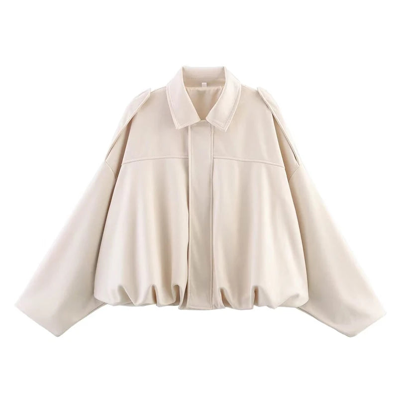 Rafznb jaquetas bomber femininas casacos moda gola virada para baixo manga longa casacos soltos vintage feminino outerwear chiques topos