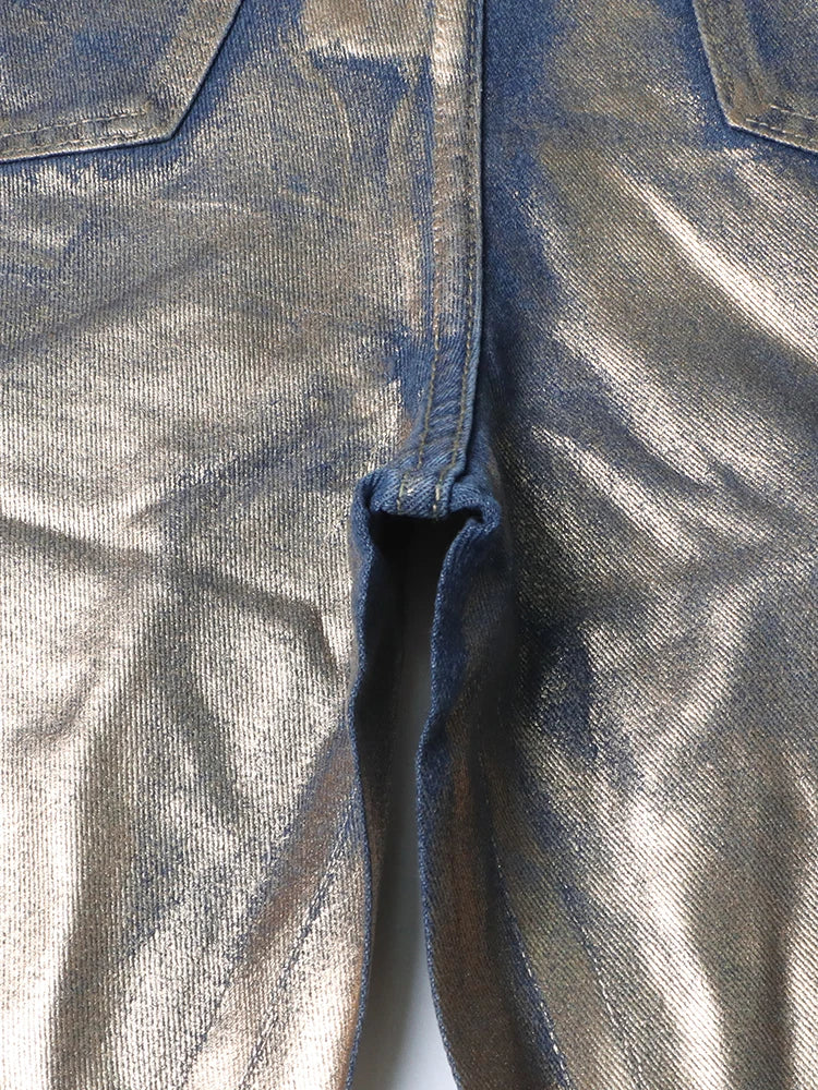 Twotwinstyle casual calças soltas para as mulheres cintura alta emendado botão streetwear perna reta moda nova