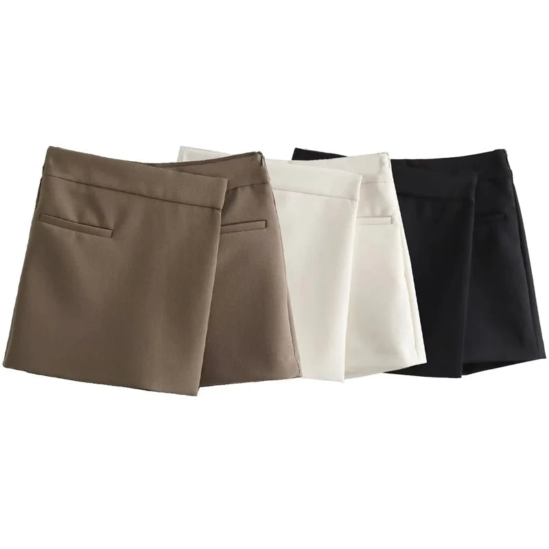 Traf assimétrico feminino skort cintura alta mini saia shorts mulher outono saias curtas para mulher chique e elegante saia
