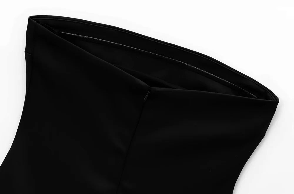 Mini vestido sem alças TRZA para mulheres com strass, pescoço reto, zíper traseiro, vestidos femininos, moda sexy