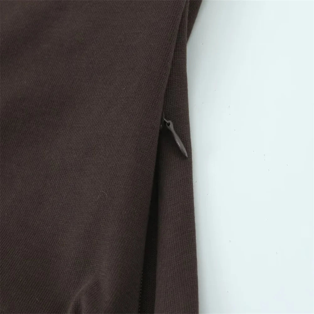 BM&MD&ZA Camiseta feminina bege de manga comprida com ombro de fora, design assimétrico franzido para uso elegante e confortável