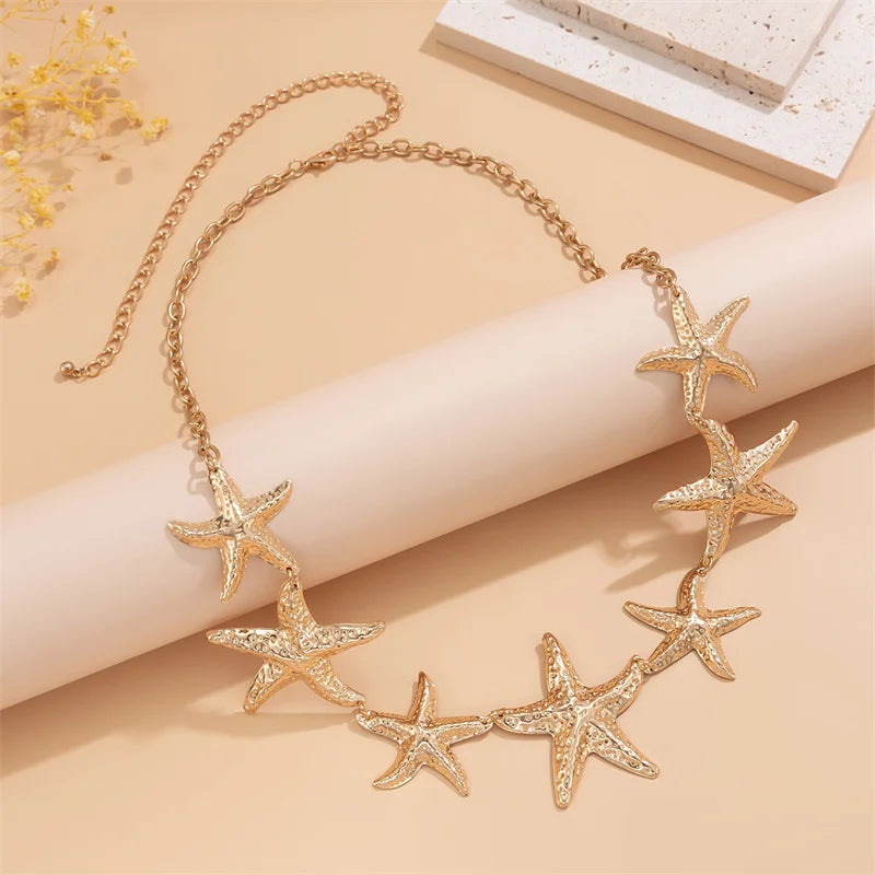 Estilo étnico estrela do mar corrente de cintura acessórios boêmio versátil cinto vestido feminino high-end vestido com cintura metal retro