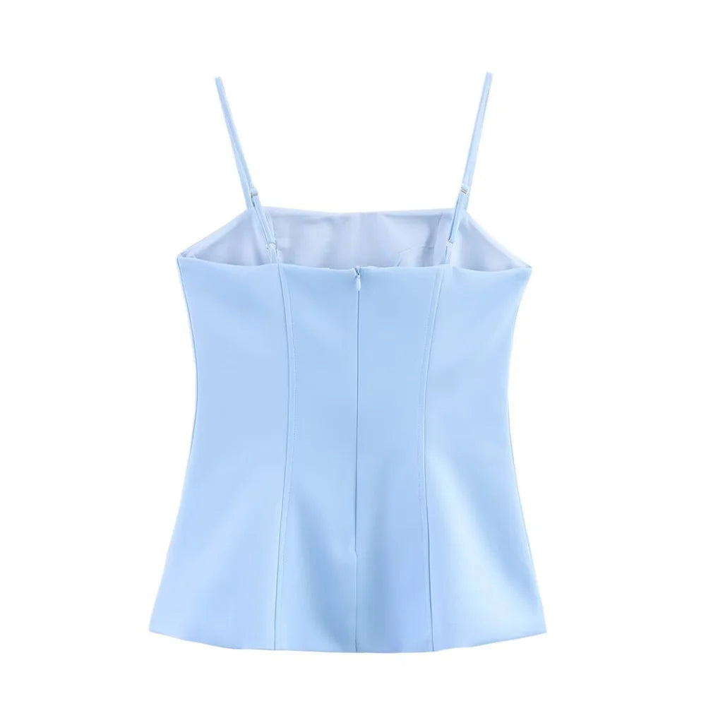 UNIZERA blusa feminina sem alças com zíper decoração saia curta para primavera e verão roupas femininas casuais