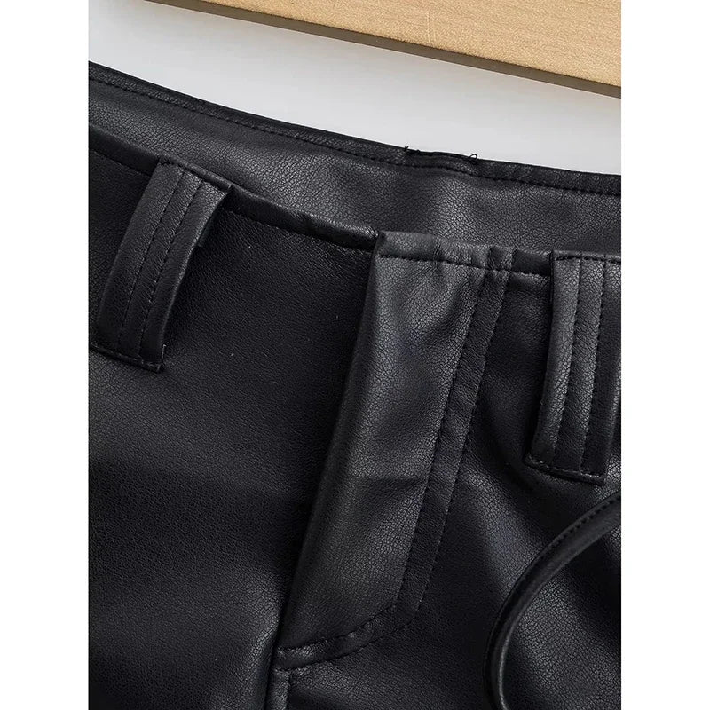 Qnqo saias para mulheres y2k moda rendas até couro do plutônio saia preta 2025 novo estilo coreano fino bolso hip envoltório mini saia feminina