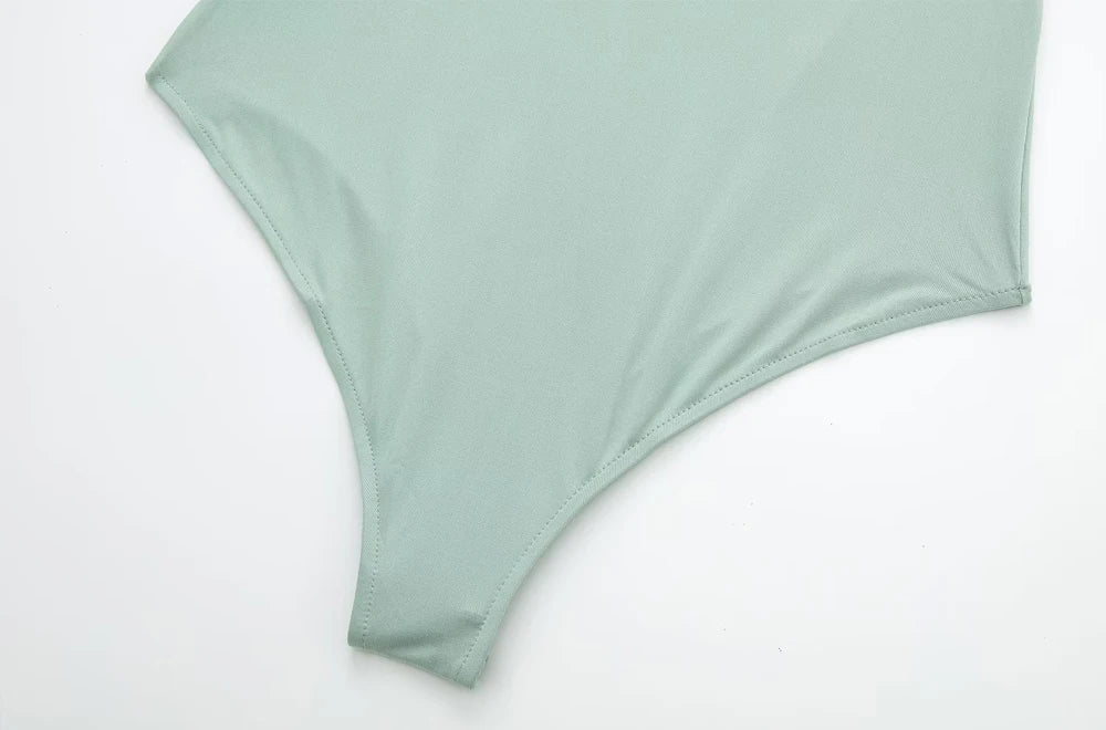 TRZA – Body assimétrico franzido feminino, um ombro, alças largas, botão de pressão, playsuits femininos, moda sexy