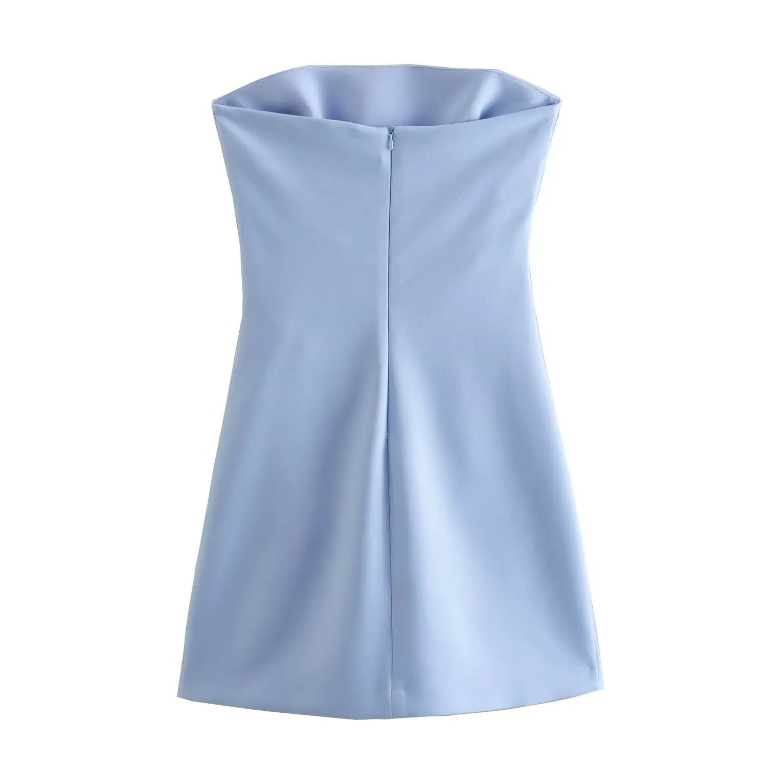 Traf moda feminina sexy voltar zíper cor sólida plissados sem alças mini vestido chique feminino sem mangas vestidos de noite mujer