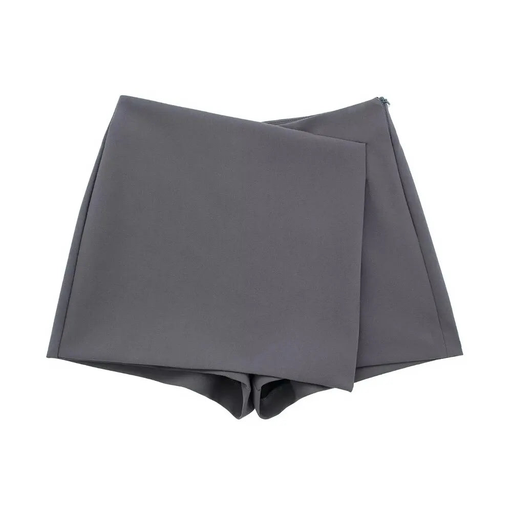 Trza moda feminina assimétrica pareo estilo auto sobreposição shorts saias vintage cintura alta zíper lateral feminino skort mujer