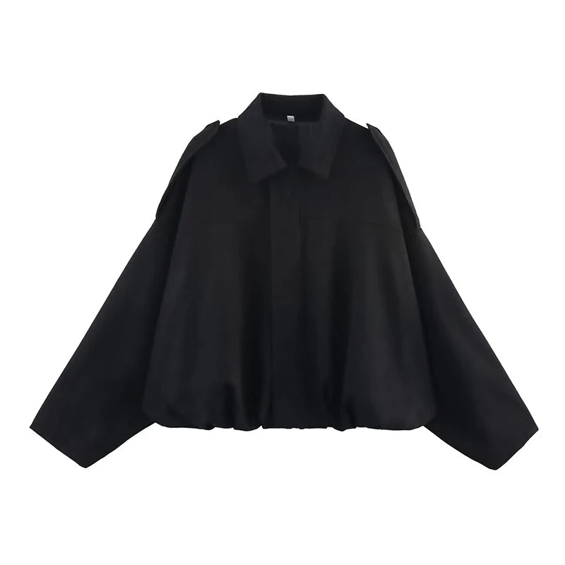 Rafznb jaquetas bomber femininas casacos moda gola virada para baixo manga longa casacos soltos vintage feminino outerwear chiques topos